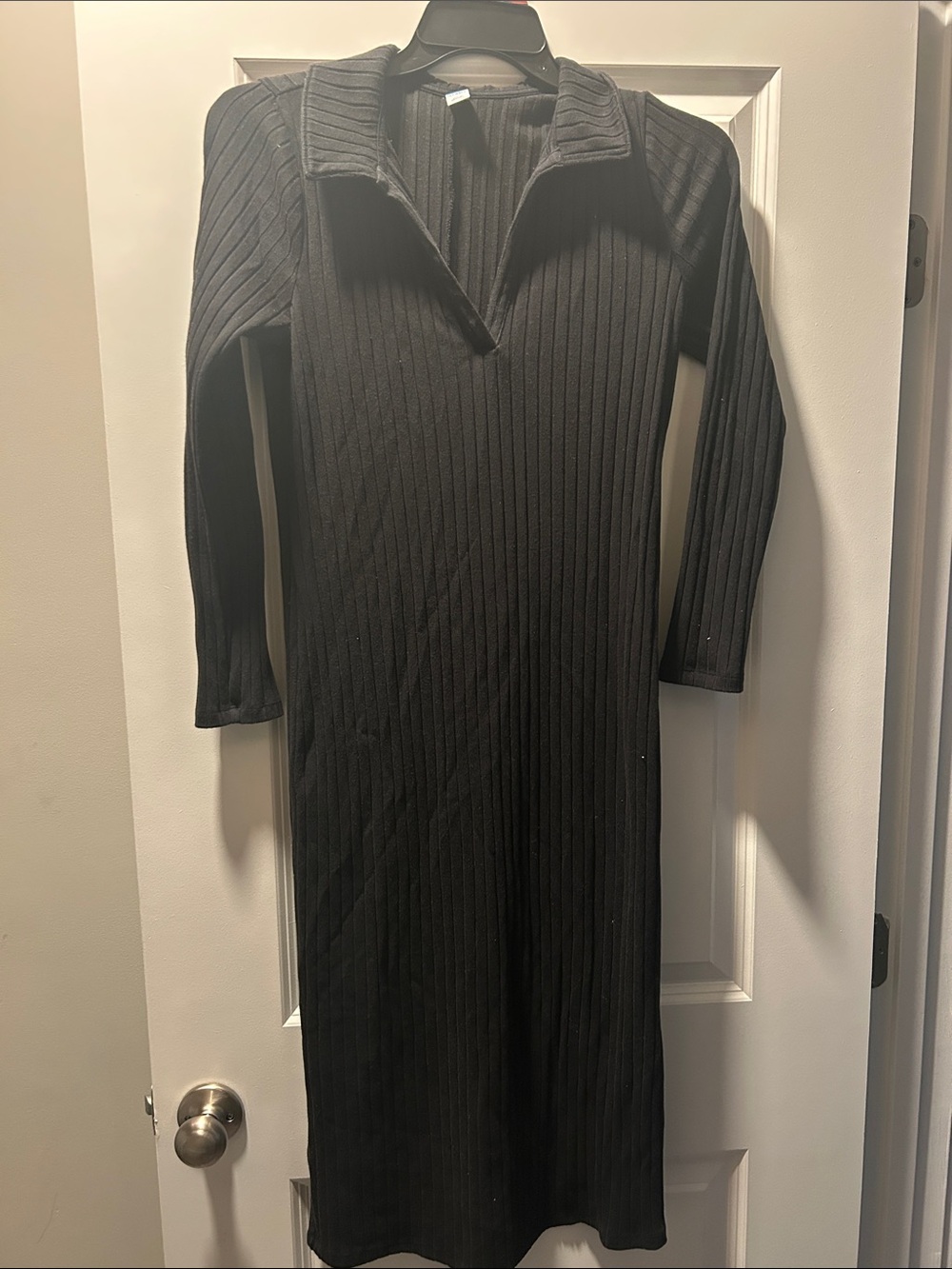 Old Navy Black Ribbed Collared Long-Sleeve Midi Dress